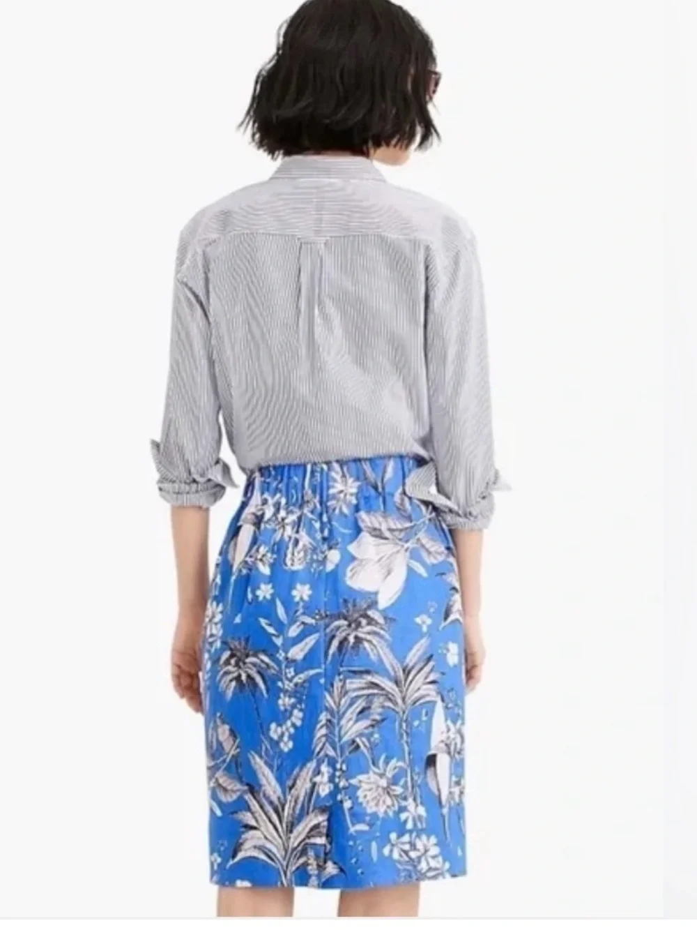 J. Crew 100% Linen Pull-on Skirt in blue Ratti Tropical Toile print sz XS